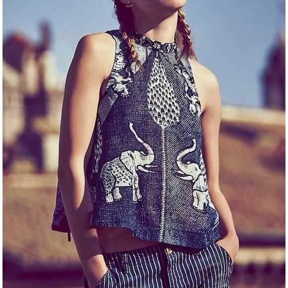 Free People Double Dutch Elephant Side Tie Crop Tank Blue Women's Size Small - Picture 1 of 15